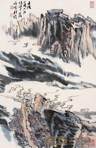 陆俨少 1982年作 云山图 立轴 67.5×44.5cm